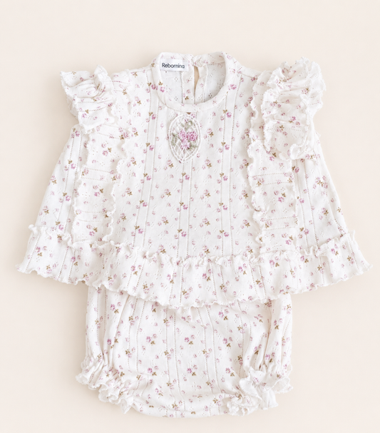 Conjunto Florecitas Crema