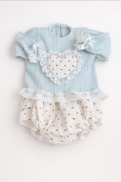 Conjunto Verde Agua Corazón para Bebé Reborn