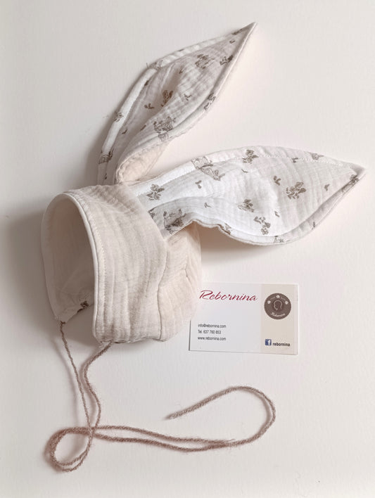 Muslin bonnet with bunny ears