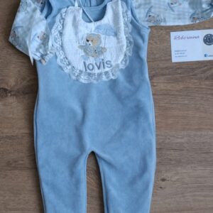 Pelele bebé reborn azul bordado